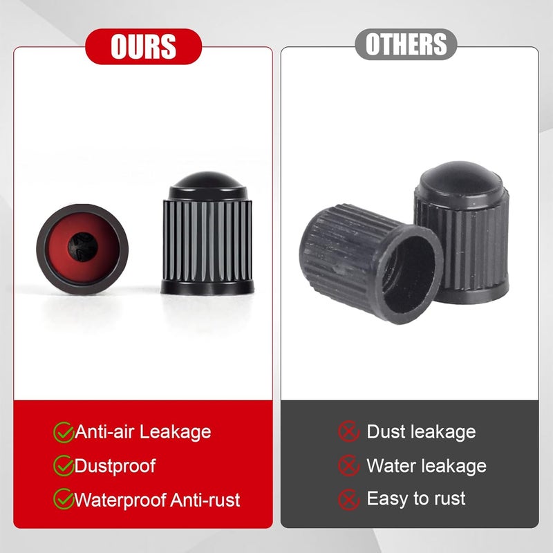Guirnd 100PCS Tire Valve Caps, Valve Stem Caps with O Rubber Ring, Tire Caps are Suitable for Bicycles, Cars, Motorcycles, SUVs and Trucks (Black) - Image 3